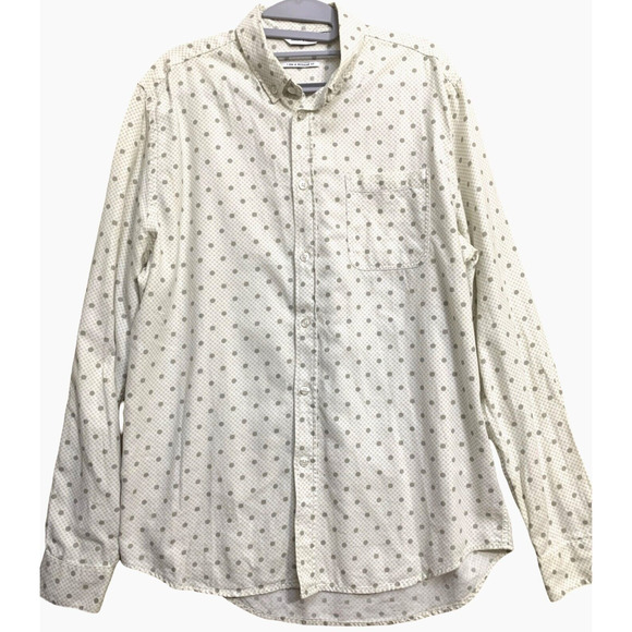 SAMSOE SAMSOE Ivory & Gray LIAM BF Button Down LS Cotton Shirt in Greydot Sz M - Picture 4 of 13